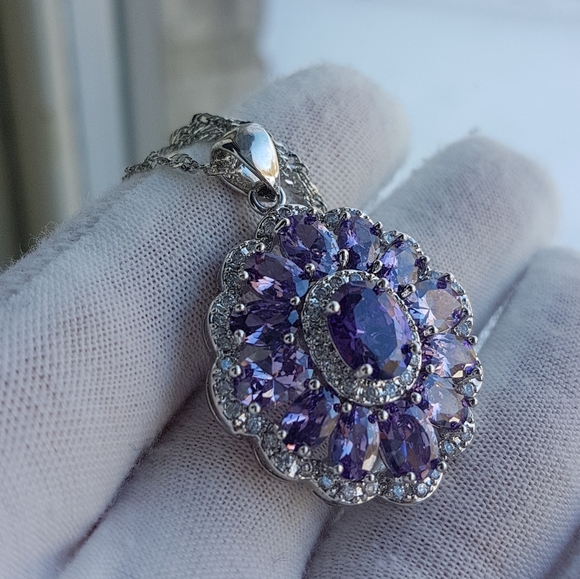 Swarovski Elements Amethyst Purple 925 Sterling Silver Statement Earrings NEW - Picture 10 of 11